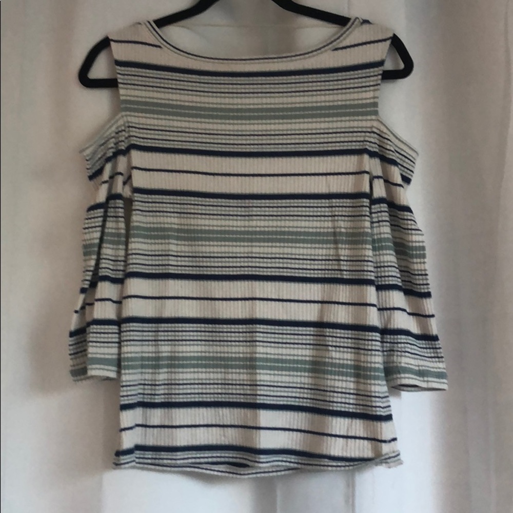Cowl neck, shoulder cut out top.